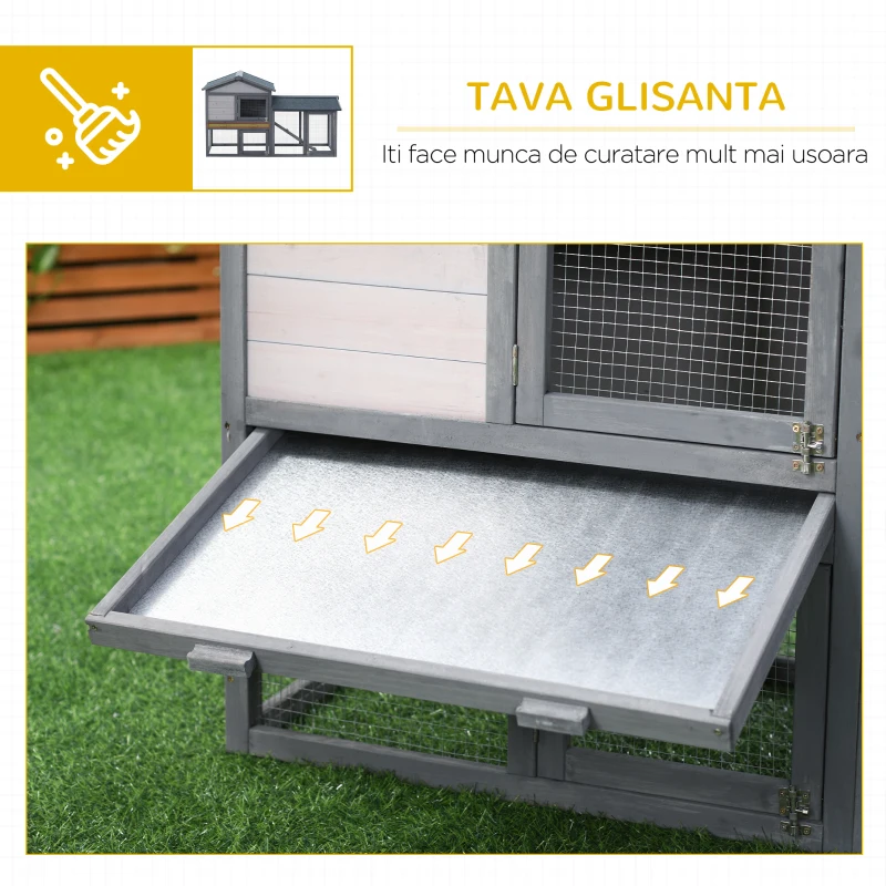PawHut cusca pentru iepuri, cu tarc, 147x54x84 cm, gri(m-6)