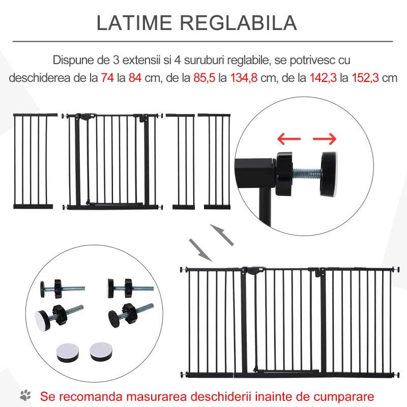 PawHut Gard Caini – 3 Prelungiri, 152,3 cm, Cu inchidere Automata
