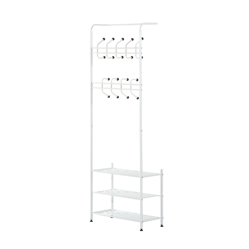 HOMCOM Stand Appendiabiti Attaccapanni con Scarpiera 3 Ripiani 18 Ganci per Ingresso Altezza 185cm Bianco