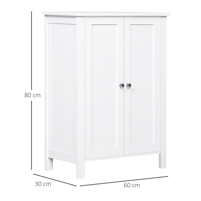 kleankin Mobiletto da Bagno Salvaspazio, Armadietto da Bagno Multiuso con Armadietto 2 Ripiani 2 Ante Maniglie in MDF 60 x 30 x 80cm Bianco