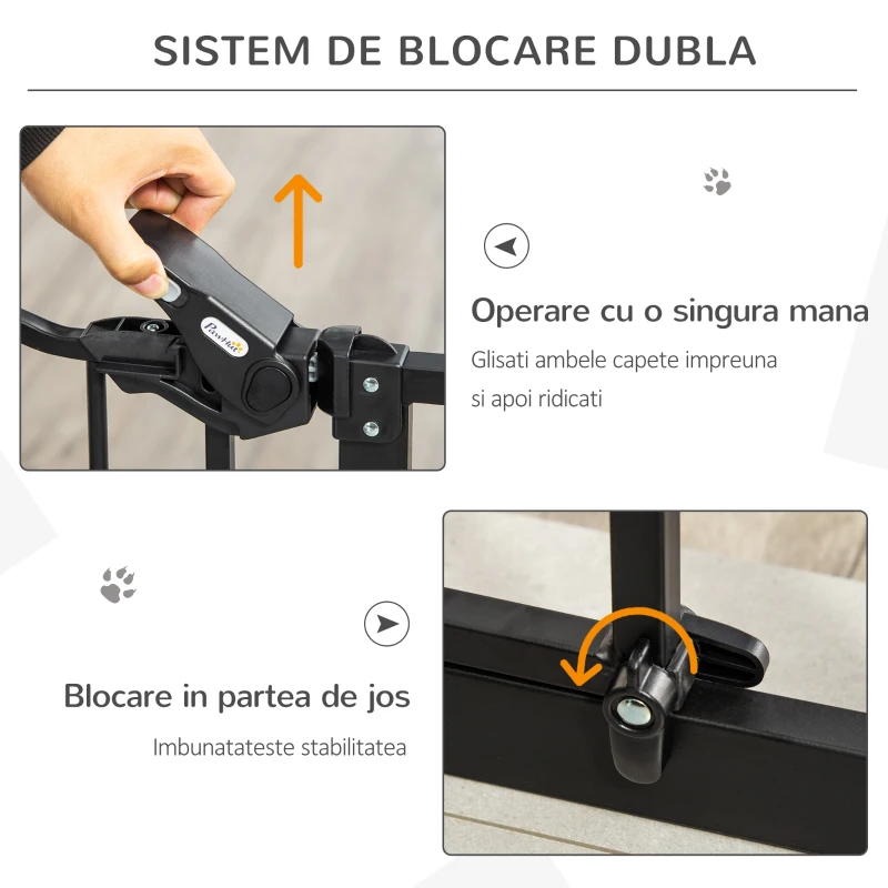 PawHut Portita pentru Caini cu Fixare prin Apasare, Extensibila de 74-80 cm cu Inchidere Automata, Neagra
