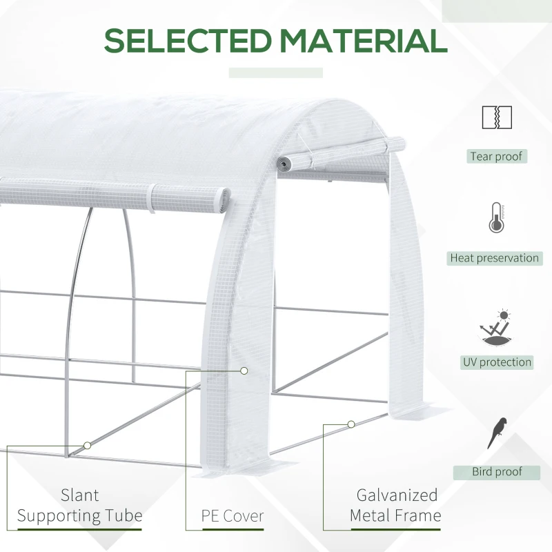 Outsunny 6 x 3 x 2 m Polytunnel Greenhouse with Roll-up Side Walls, Walk-in Grow House Tent with Steel Frame, Reinforced Cover, Zipped Door and 12 Mesh Windows for Garden, White