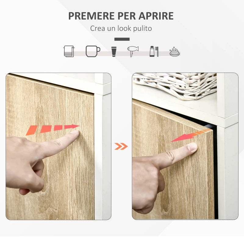 kleankin Colonna Bagno in Legno con 2 Mensole e Armadietto, Mobiletto Multiuso 31x30x177 cm