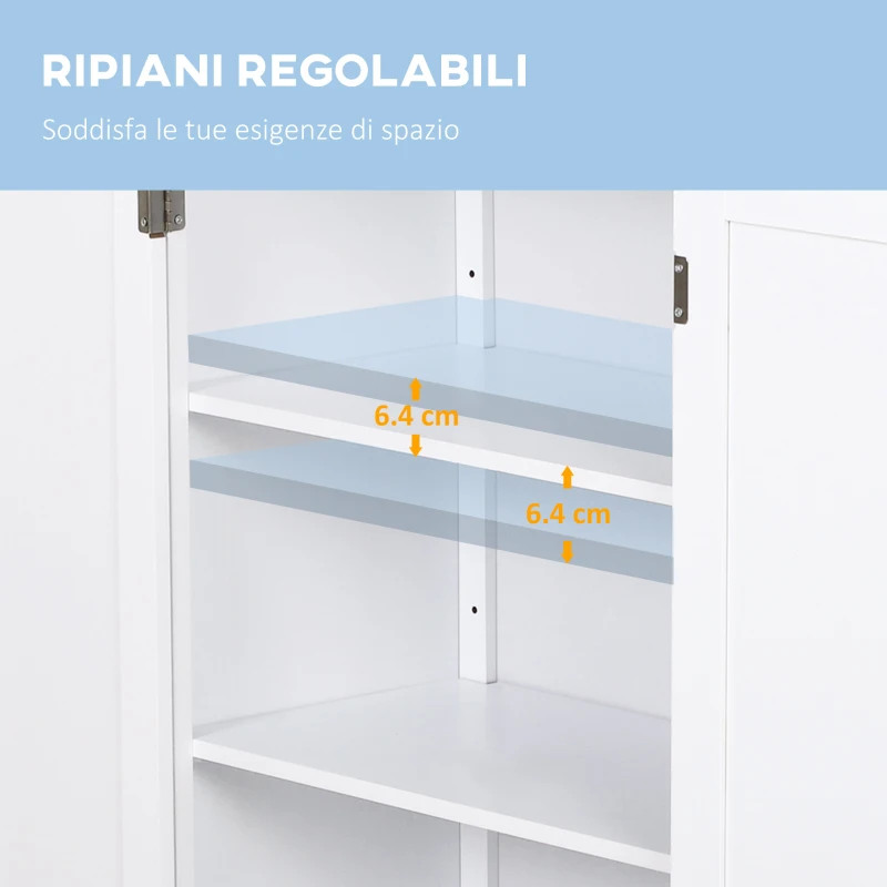 kleankin Mobiletto da Bagno Salvaspazio, Armadietto da Bagno Multiuso con Armadietto 2 Ripiani 2 Ante Maniglie in MDF 60 x 30 x 80cm Bianco