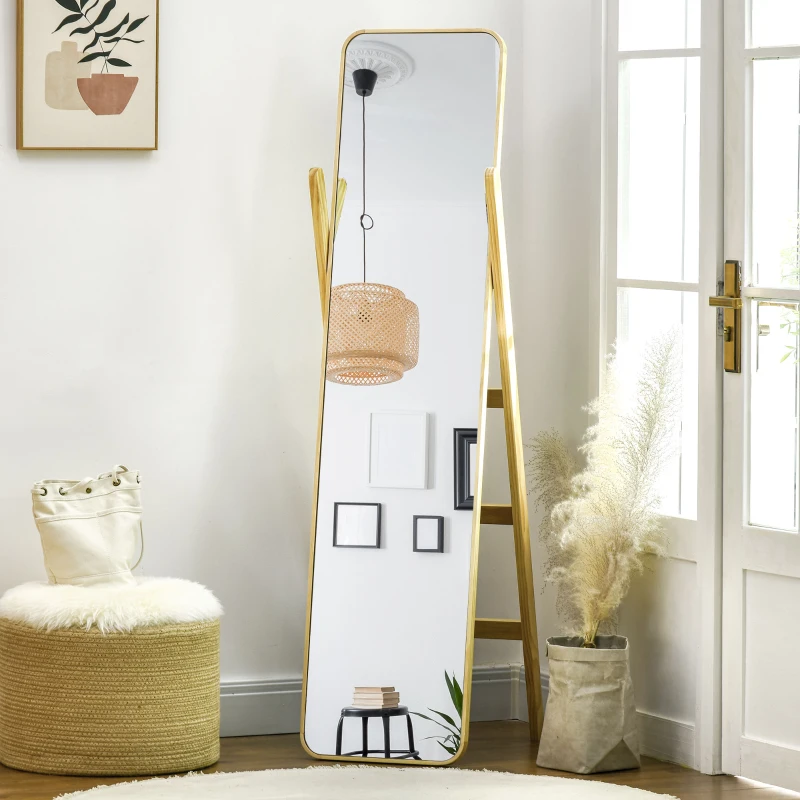 HOMCOM Espelho de Pé com Cabideiro Espelho de Corpo Inteiro com Estrutura de Madeira 40x35x147cm Madeira