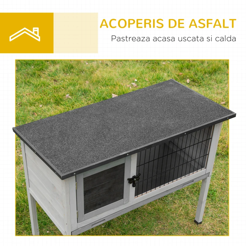 PawHut Cusca pentru Iepuri Inaltata din Lemn pentru Exterior cu Acoperis care se Deschide, Cusca pentru Iepuri cu Tava Detasabila, 86x45x70cm