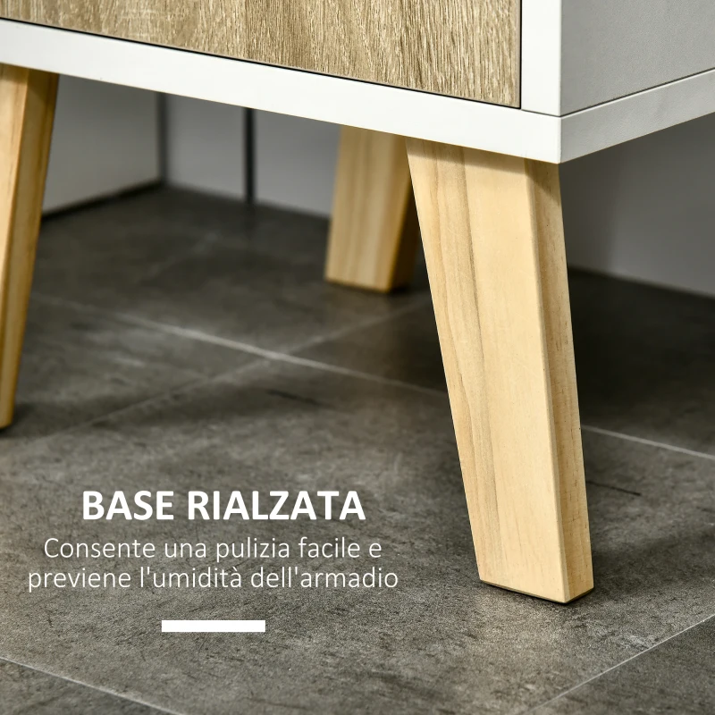 kleankin Colonna Bagno in Legno con 2 Mensole e Armadietto, Mobiletto Multiuso 31x30x177 cm