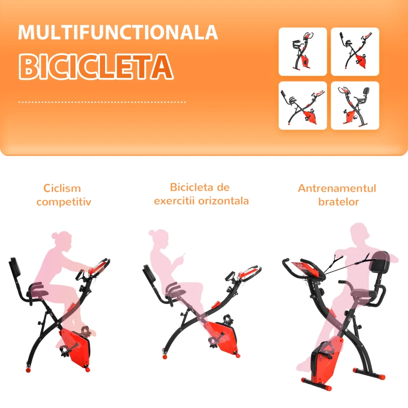 HOMCOM Bicicleta Pliabila 2 in 1 Rezistenta 8 Nivele Elastice pentru Brate