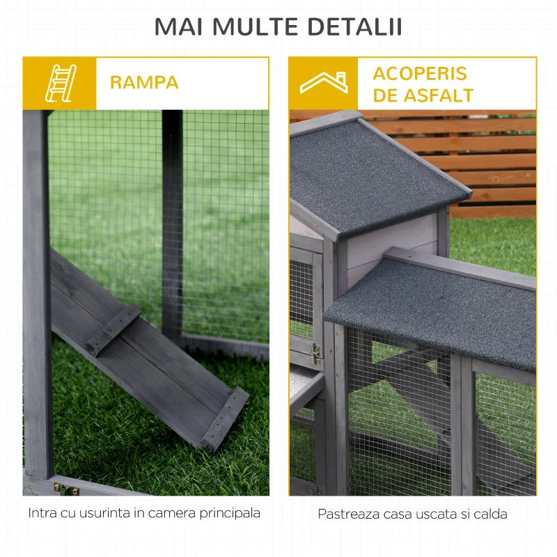 PawHut cusca pentru iepuri, cu tarc, 147x54x84 cm, gri(m-7)