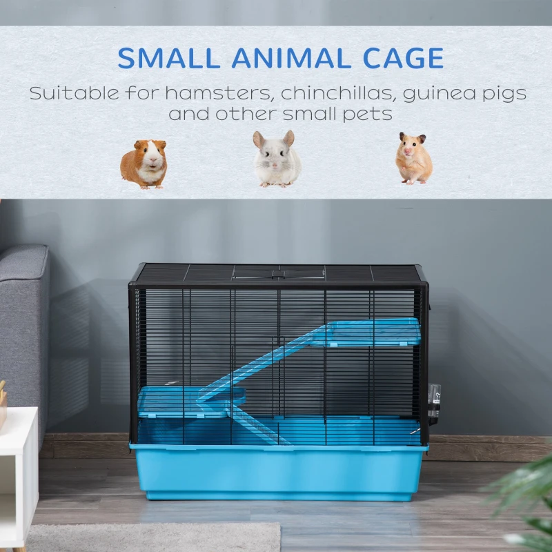 PawHut Guinea Pig Cage Small Animal Habitat for Hamsters Chinchillas Indoor, 80x48x58 cm, Light Blue