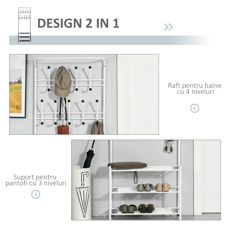 HOMCOM cuier de tip cadru, din otel 67x31.5x185cm, alb