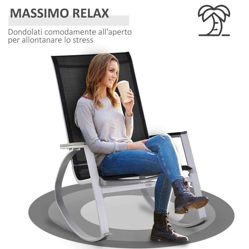 Outsunny Sedia a Dondolo da Giardino, Sedia a Dondolo per Esterni Impermeabile e Antiruggine, Nera, 107x60x93cm