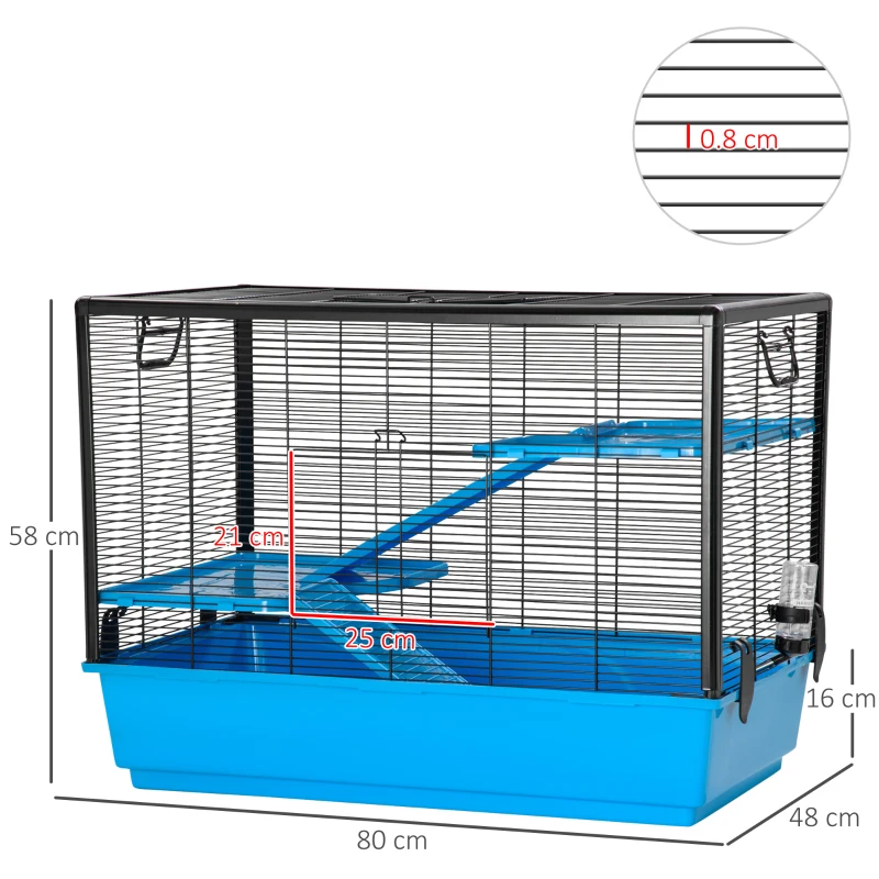 PawHut Guinea Pig Cage Small Animal Habitat for Hamsters Chinchillas Indoor, 80x48x58 cm, Light Blue