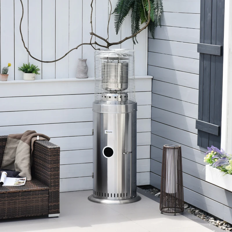 Outsunny 10KW Outdoor Gas Patio Heater Standing Propane Heater w/ Wheels Dust Cover