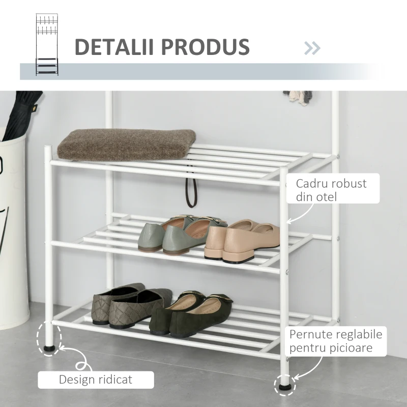 HOMCOM cuier de tip cadru, din otel 67x31.5x185cm, alb