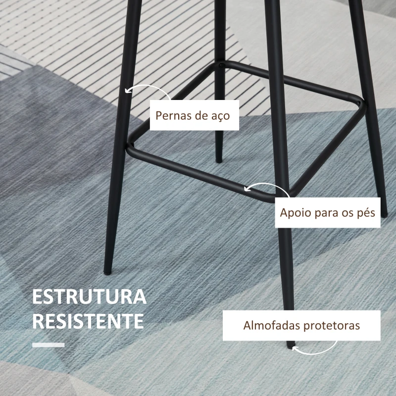 HOMCOM Conjunto de 2 Bancos Altos Estofados em PU com Encosto Alto Pés de Aço e Apoio para os Pés 50x47,5x102,5cm Marrom