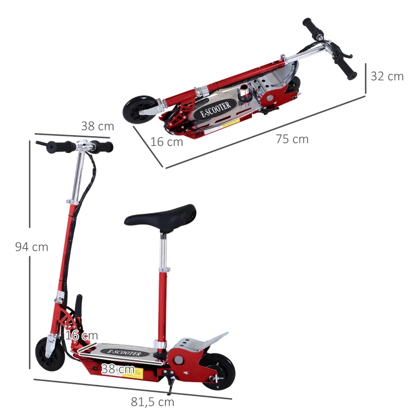 HOMCOM Foldable Electric Scooter for Teens Over 7 years old 12V Battery 120W-Red
