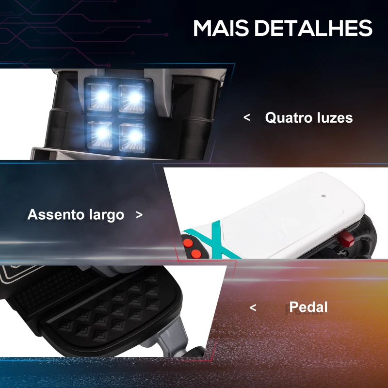 HOMCOM Mota Elétrica Infantil 6V com Farol Música Buzina Velocidade 3km/h Avance e Retrocesso 86x44x58cm Preto e Branco