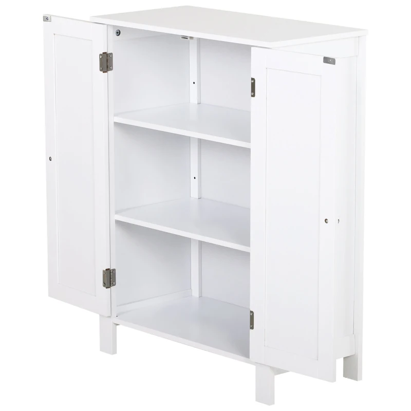 kleankin Mobiletto da Bagno Salvaspazio, Armadietto da Bagno Multiuso con Armadietto 2 Ripiani 2 Ante Maniglie in MDF 60 x 30 x 80cm Bianco