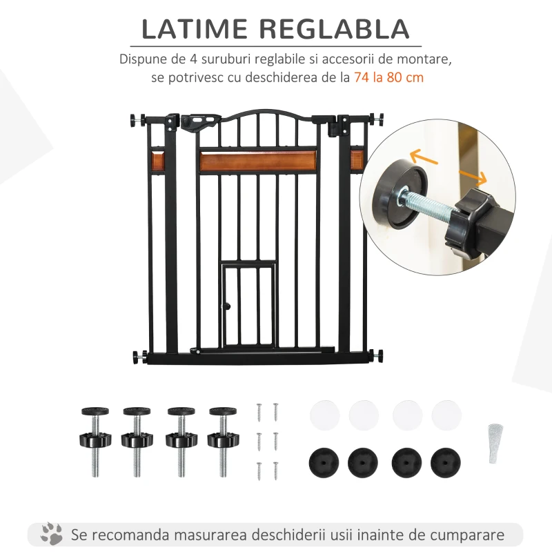PawHut Portita pentru caini cu fixare prin apasare, extensibila 74-80 cm
