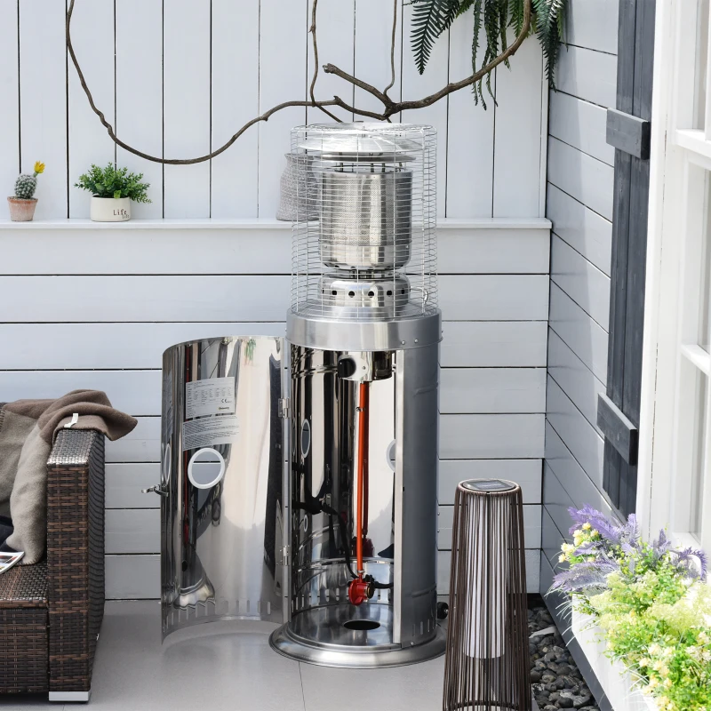 Outsunny 10KW Outdoor Gas Patio Heater Standing Propane Heater w/ Wheels Dust Cover