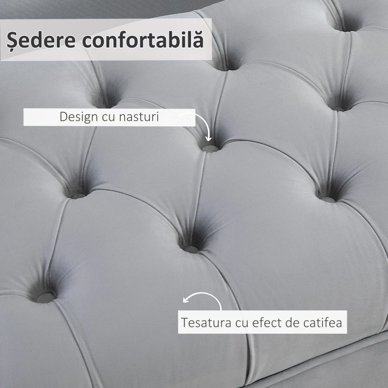 Homcom Banca Capat Pat – Catifea Gri, Tapitata cu Detalii Decorative