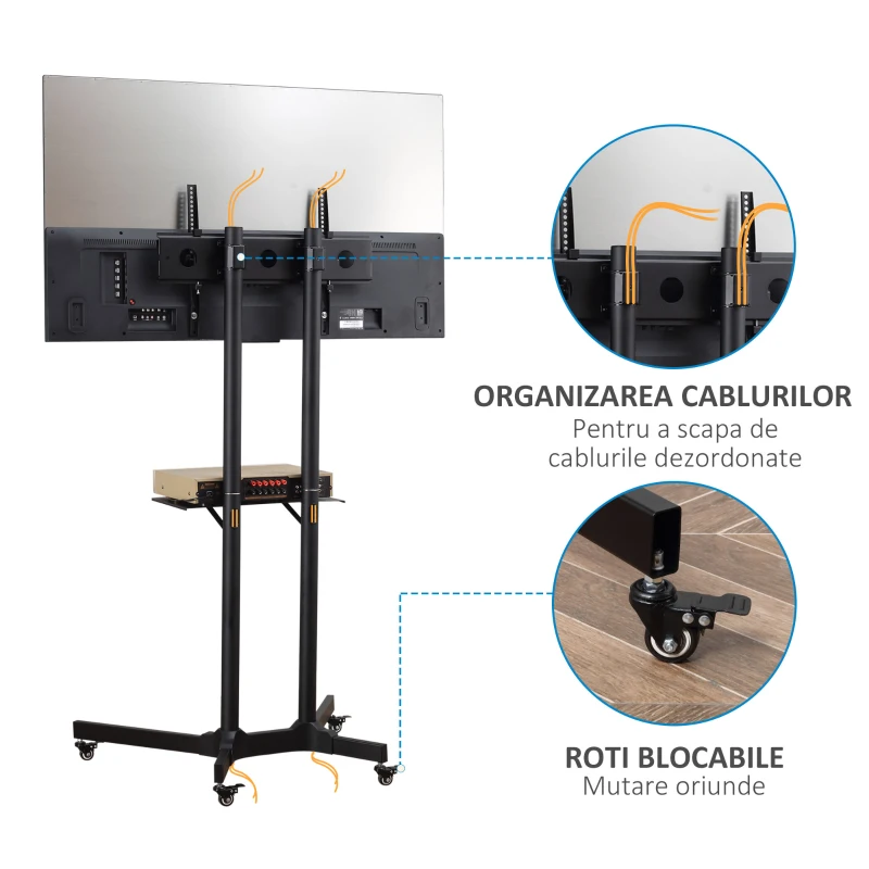 HOMCOM Carucior Suport Televizor pentru TV 32-65" Inaltime si Unghi Reglabile