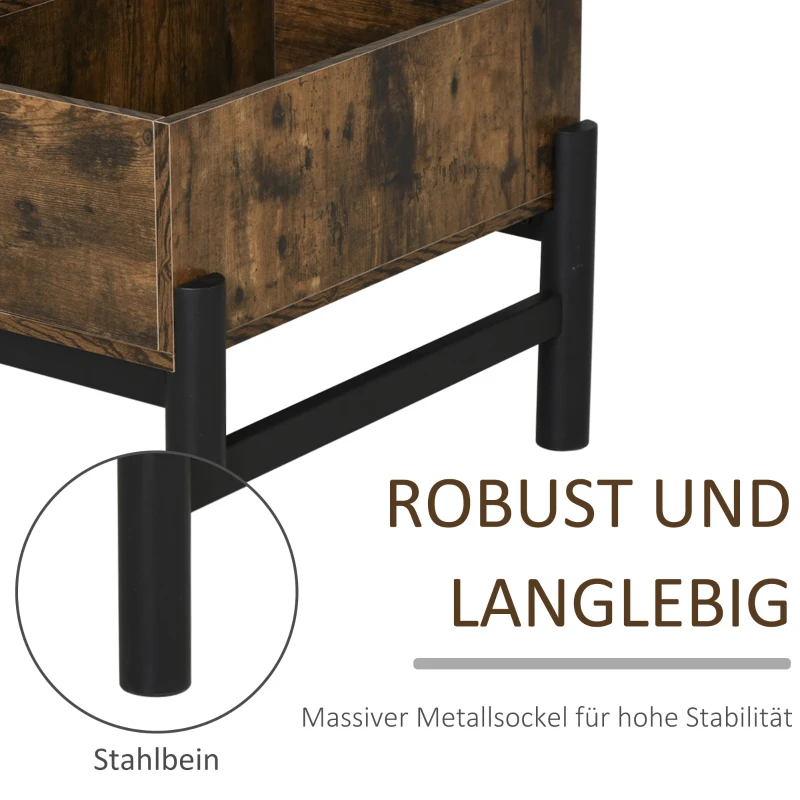 HOMCOM Couchtisch Beistelltisch Sofatisch Kaffeetisch Tischplatte Wohnzimmertisch Offenes Gehäuse Staufach stilvoll Spanplatte Metall Braun+Schwarz 118x60x47cm
