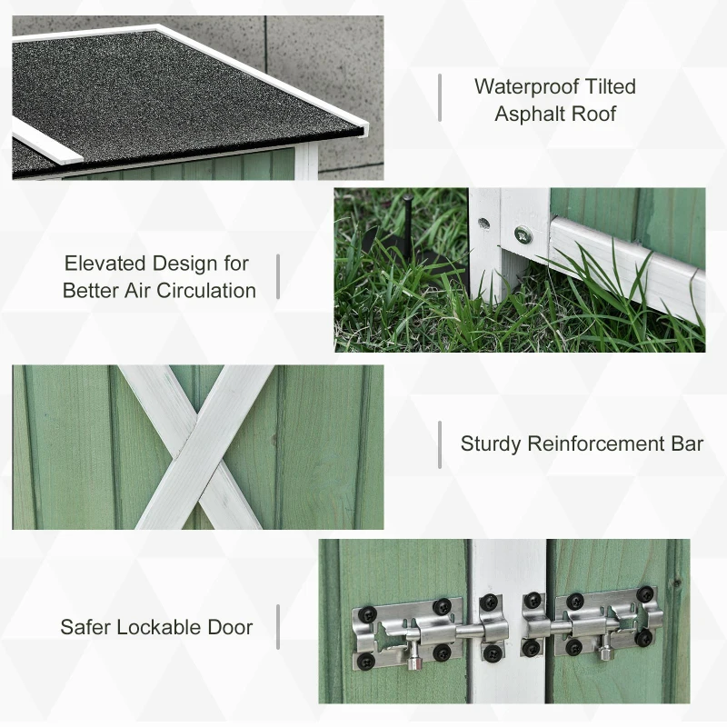 Outsunny Small Shed, Wooden Garden Shed with Flexible Table, Hooks and Ground Nails, Lockable Tool Shed with Asphalt Roof, 140 x 75 x 157cm, Green
