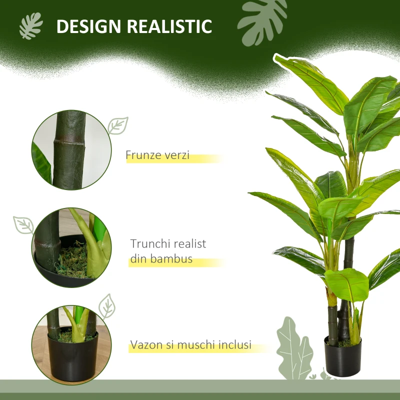 HOMCOM Bananier Planta in Ghiveci, Bananier Artificial, Planta Artificiala de Interior si Exterior, 150 cm(m-5)