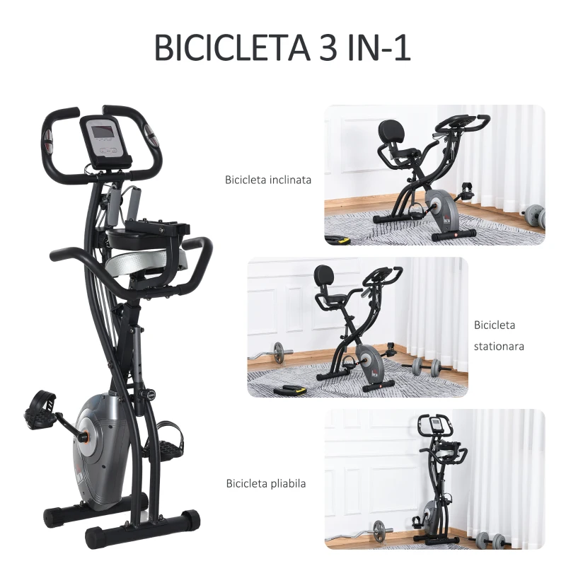 Homcom Bicicleta Fitness Pliabila – Cu Spatar, LCD & Benzi Elastice