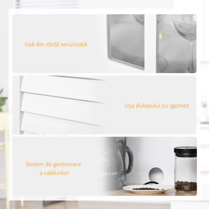 Homcom Bufet Bucatarie Lemn Alb – Dulap Spatios cu Design Elegant(m-6)