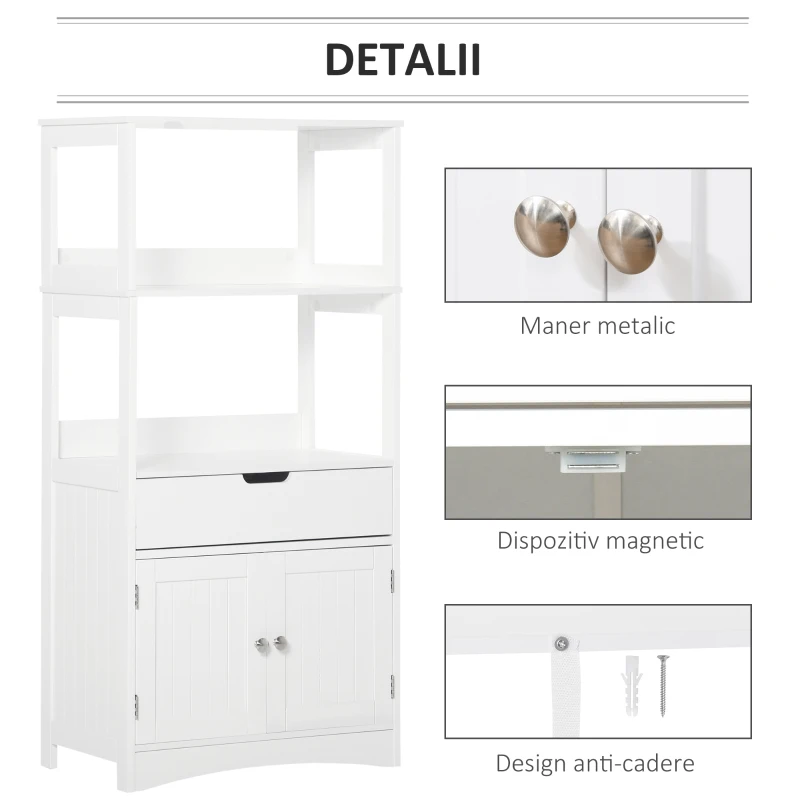 kleankin Dulap multifunctional cu rafturi, MDF, 60x30x122.5 cm, Alb(m-4)