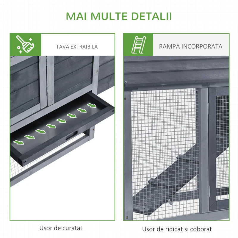 PawHut Coteț prefabricat din lemn pentru 2 găini cu gard și cuibar pentru ouat, 150.5x54x87cm
