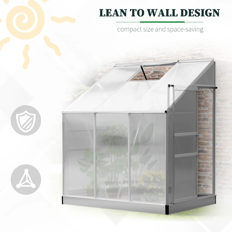 Outsunny 6 x 4FT Aluminum Lean to Greenhouse Garden Sun room Warm House Enclosure with Sliding Door and Top Window