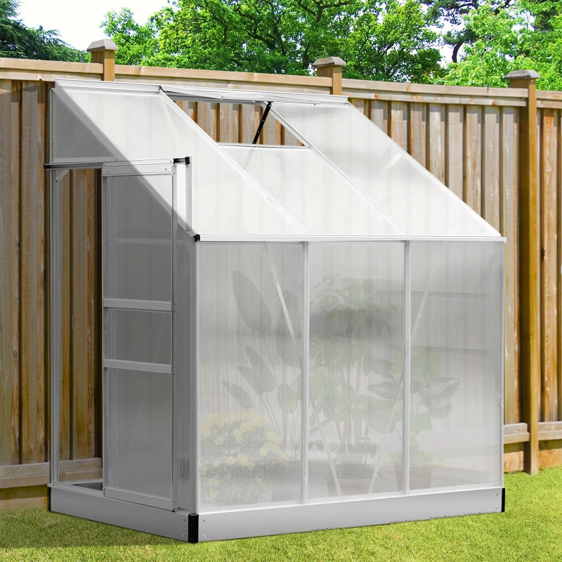 Outsunny 6 x 4FT Aluminum Lean to Greenhouse Garden Sun room Warm House Enclosure with Sliding Door and Top Window