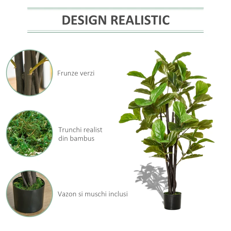 HOMCOM Ficus Artificial 130 cm de Interior si Exterior, Planta Artificiala cu efect Realist cu 78 de Frunze(m-4)