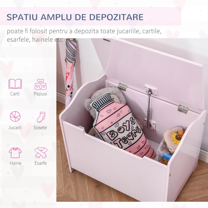 HOMCOM Cufar Jucarii din Lemn cu Capac Amortizat 60x40x48cm