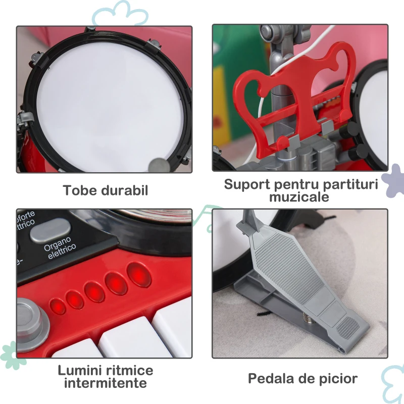 Homcom Set Toba Copii – Rosu, cu Microfon & Efecte Sonore