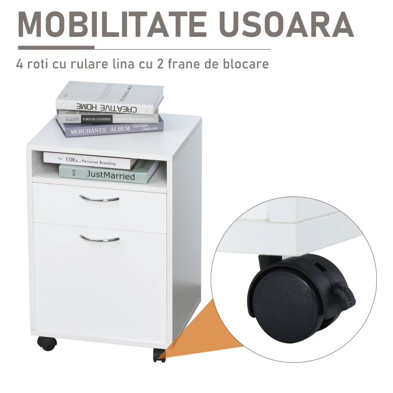 HOMCOM comoda pentru birou, cu roti, 40x35x60cm, alba