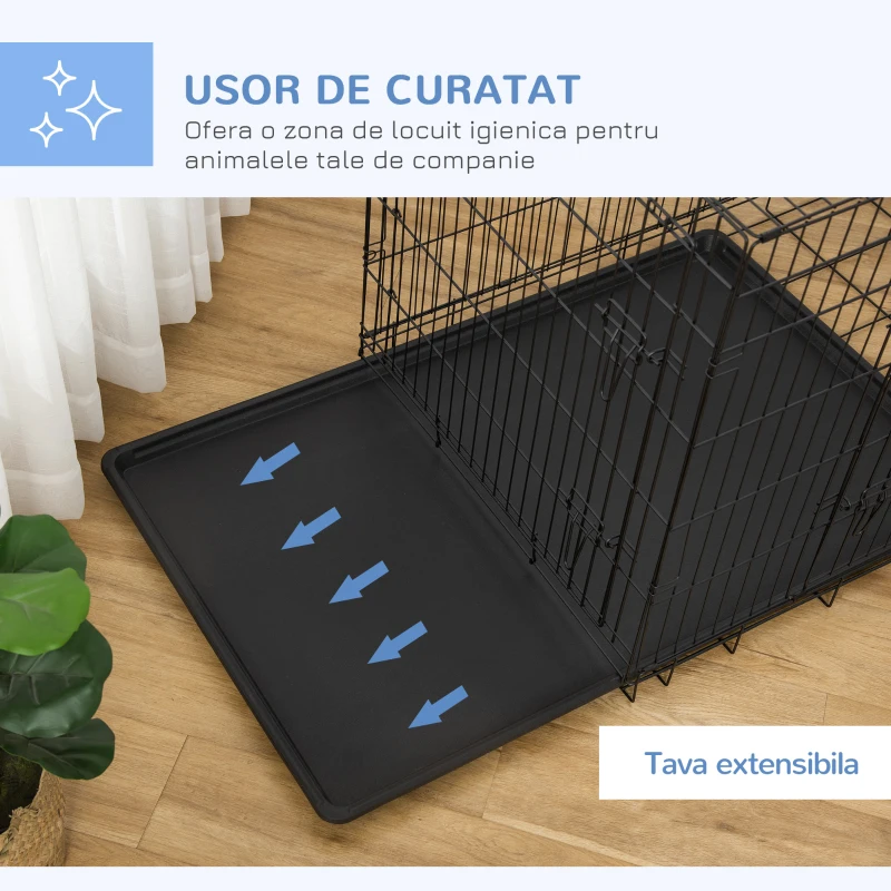 Pawhut Cusca Transport Animale – Pliabila din Otel Negru, 122×77×82 cm