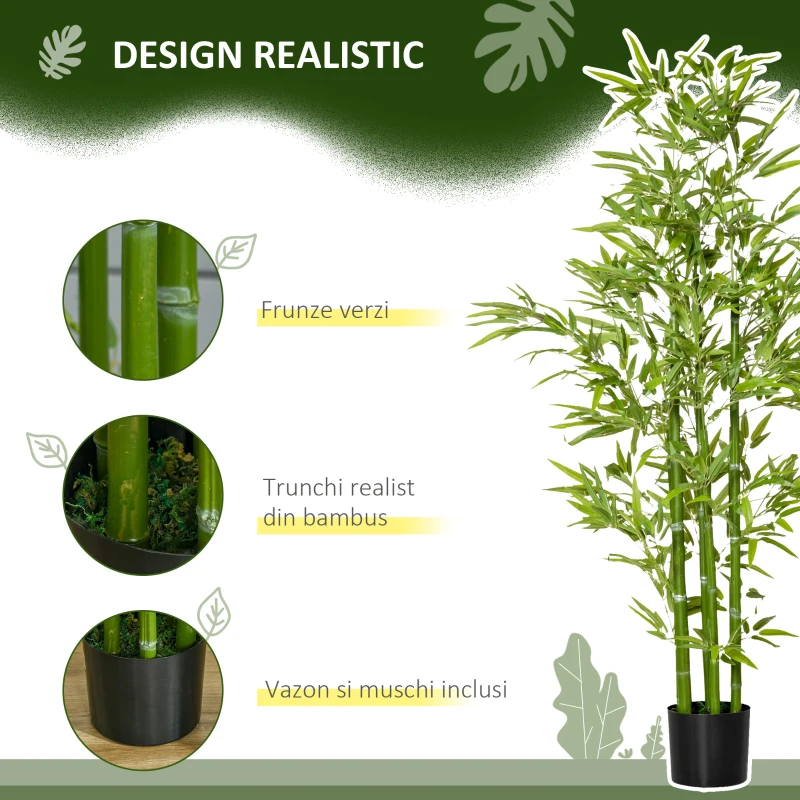 HOMCOM Planta Artificiala de Bambus 150 cm Inaltime cu Ghiveci Inclus pentru Interior si Exterior - Verde
