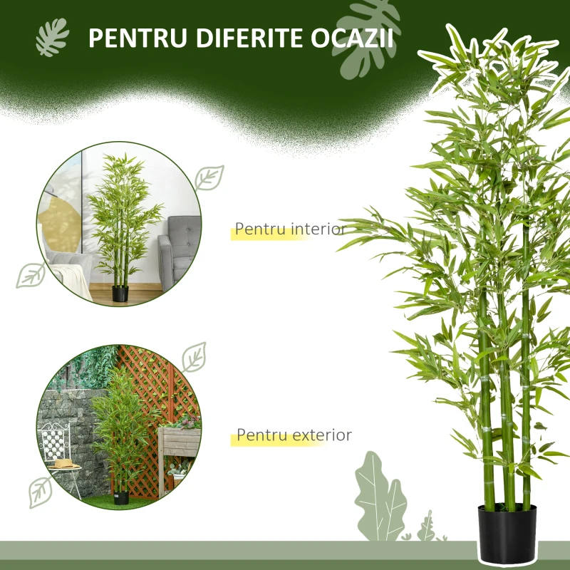 HOMCOM Planta Artificiala de Bambus 150 cm Inaltime cu Ghiveci Inclus pentru Interior si Exterior - Verde