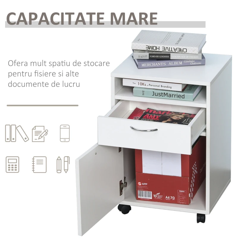 HOMCOM comoda pentru birou, cu roti, 40x35x60cm, alba