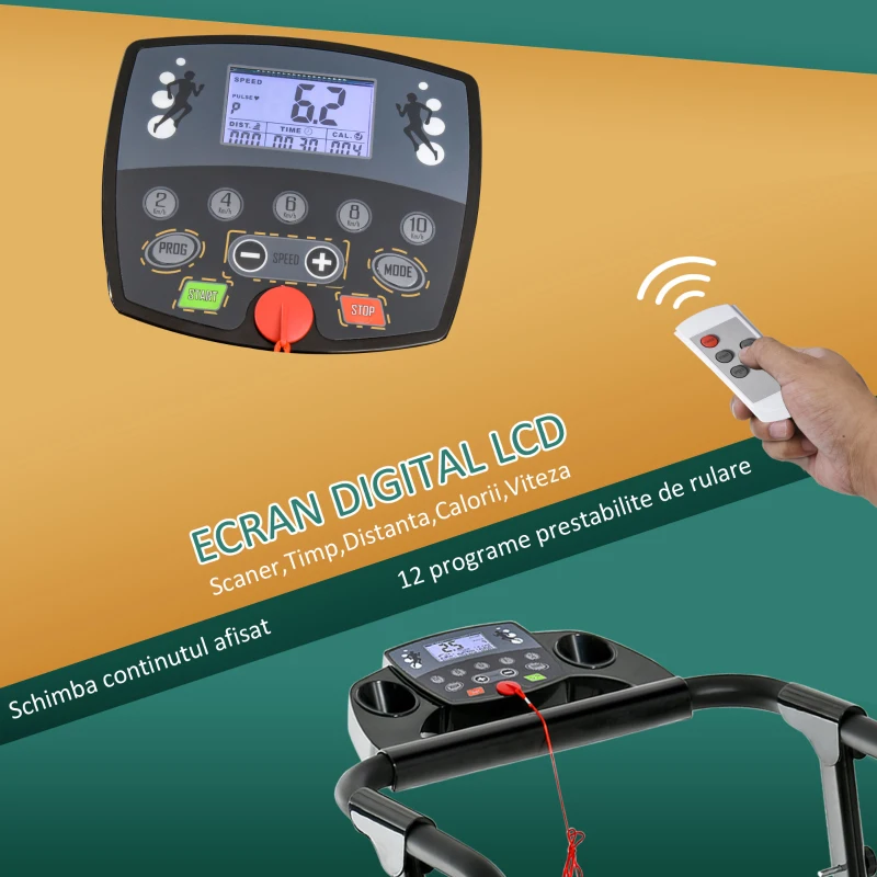 HOMCOM Banda de Alergare Electrica Pliabila cu Display, Viteza 0.8-10km/h, 500W