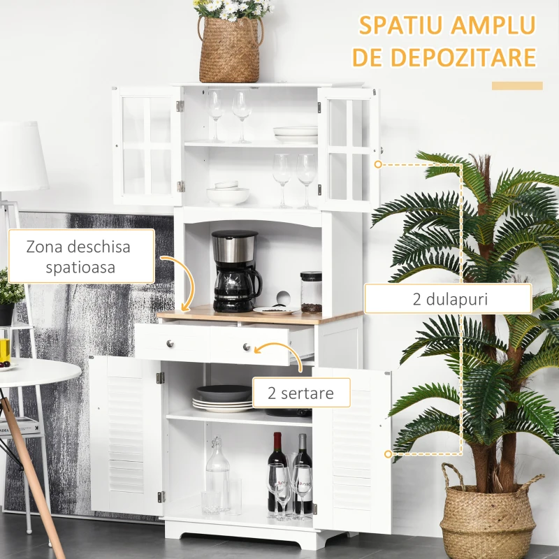 Homcom Bufet Bucatarie Lemn Alb – Dulap Spatios cu Design Elegant(m-4)