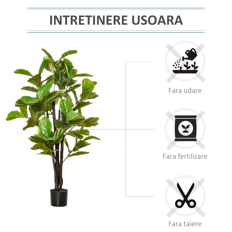 HOMCOM Ficus Artificial 130 cm de Interior si Exterior, Planta Artificiala cu efect Realist cu 78 de Frunze(m-6)