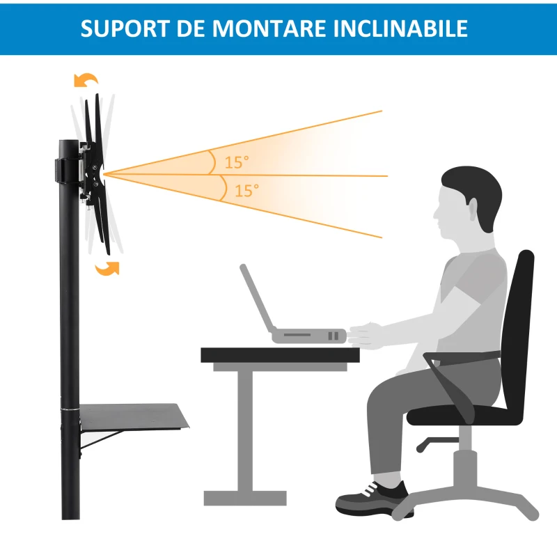 HOMCOM Carucior Suport Televizor pentru TV 32-65" Inaltime si Unghi Reglabile