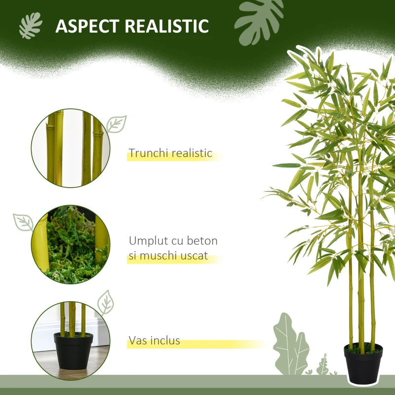 Outsunny Planta Artificiala de Bambus cu Ghiveci Inclus pentru Interior si Exterior 120cm