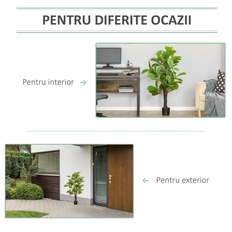 HOMCOM Ficus Artificial 130 cm de Interior si Exterior, Planta Artificiala cu efect Realist cu 78 de Frunze(m-5)